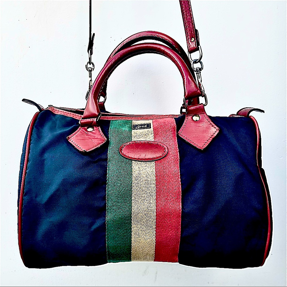 Lark Doctors Bag Satchel Speedy Iconic Vintage Striped Shoulder Bag